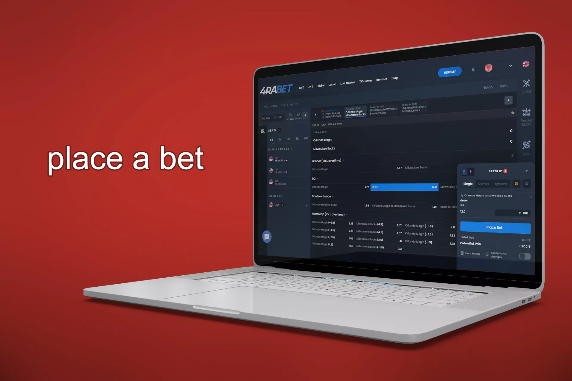 Choose an outcome and place a bet by clicking on the blue button.